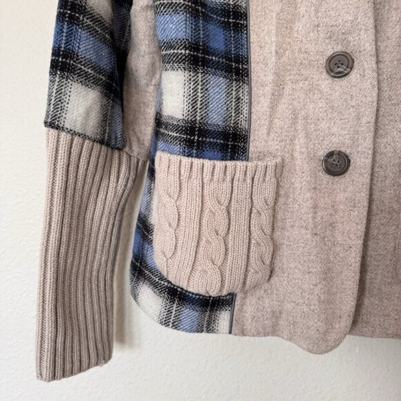 Sundance Wool Blend Plaid Knit Sweater Blazer Jacket Size 6 Blue - Picture 7 of 10